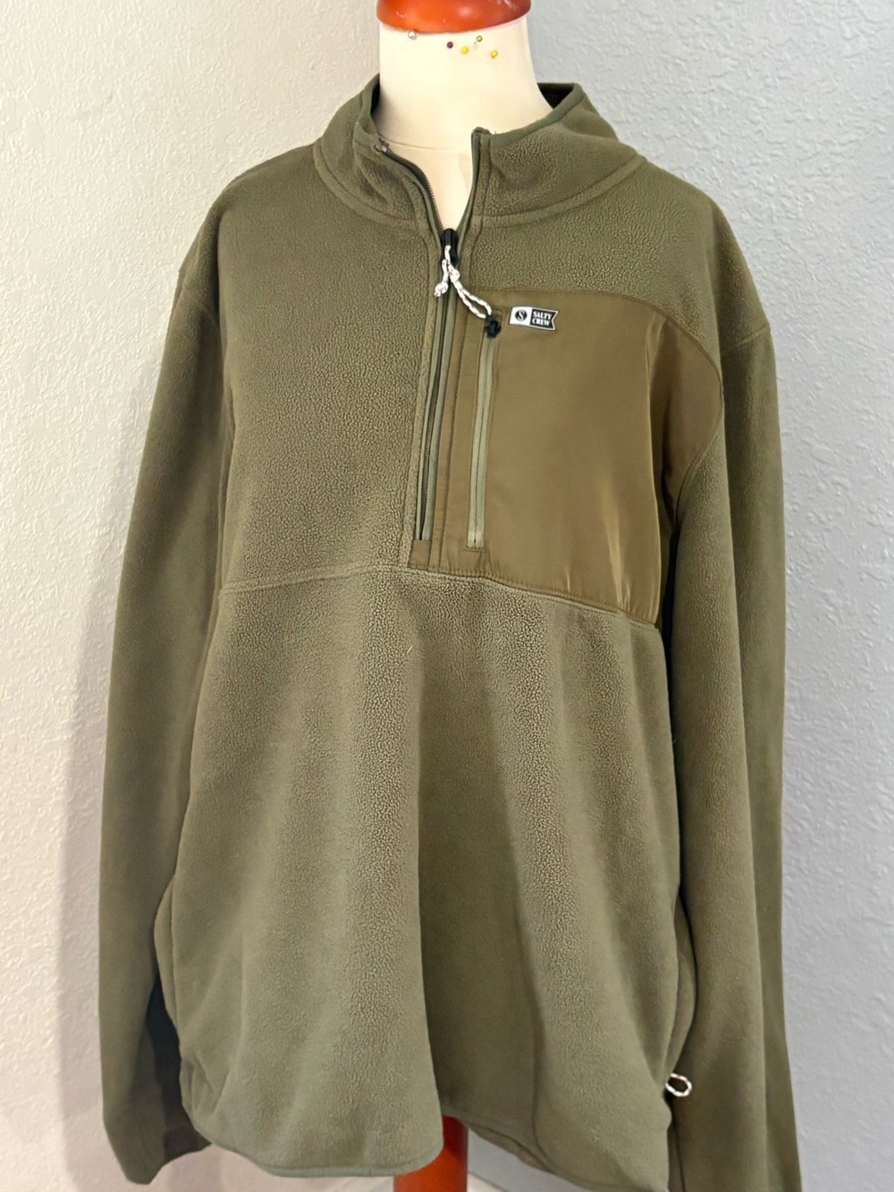 Salty Crew Ebbtide 1/2 Zip Polar Fleece Jacket Olive Green Mens XL